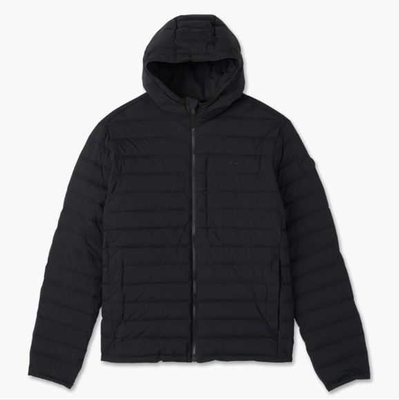 Vuori Black Puffer Jacket with High Collar and Slim Fit - Picture 1 of 7